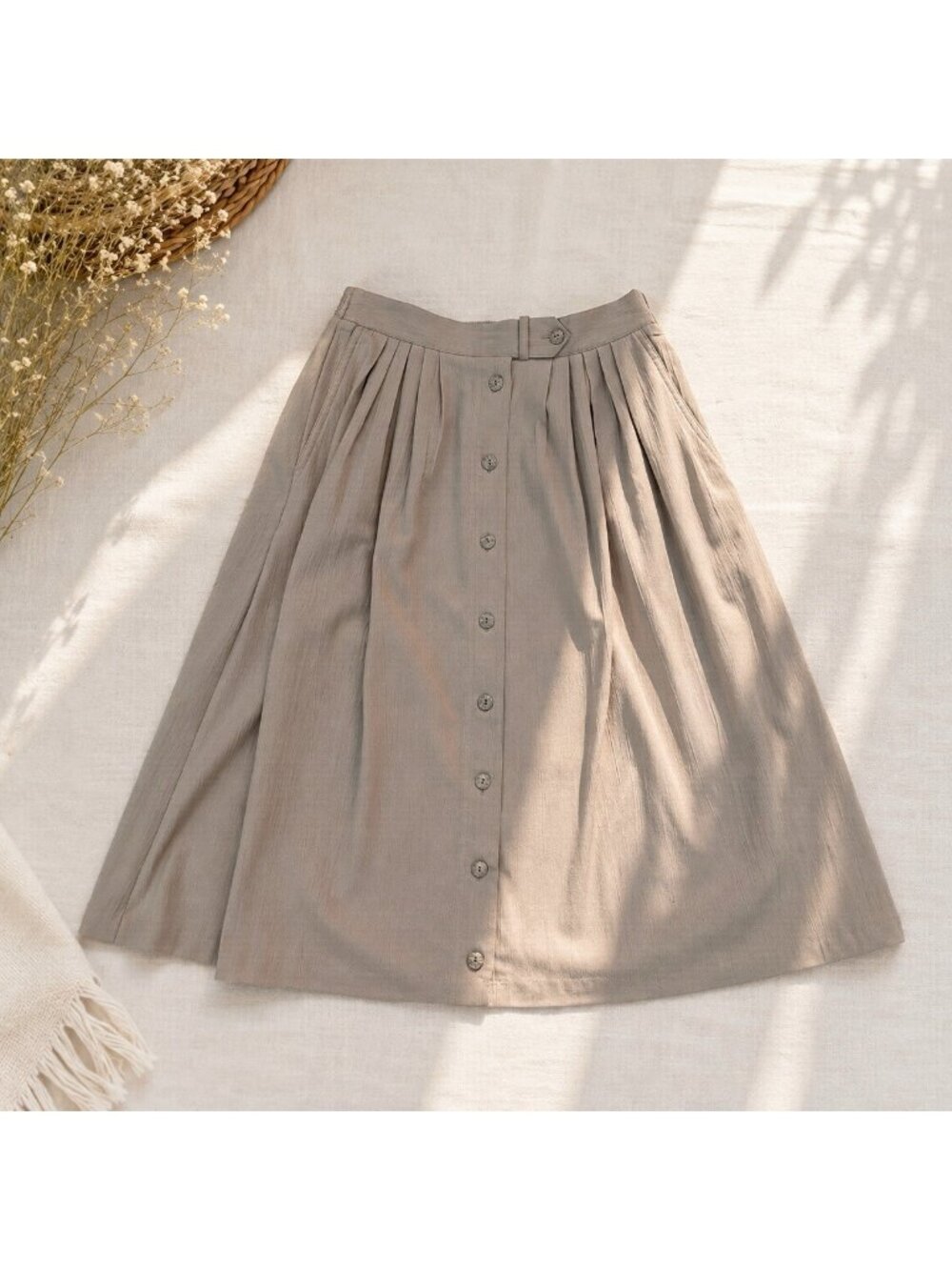 Vintage Napa Valley Pleated Khaki Button Down Midi Skirt Womens Size 10 Pockets
